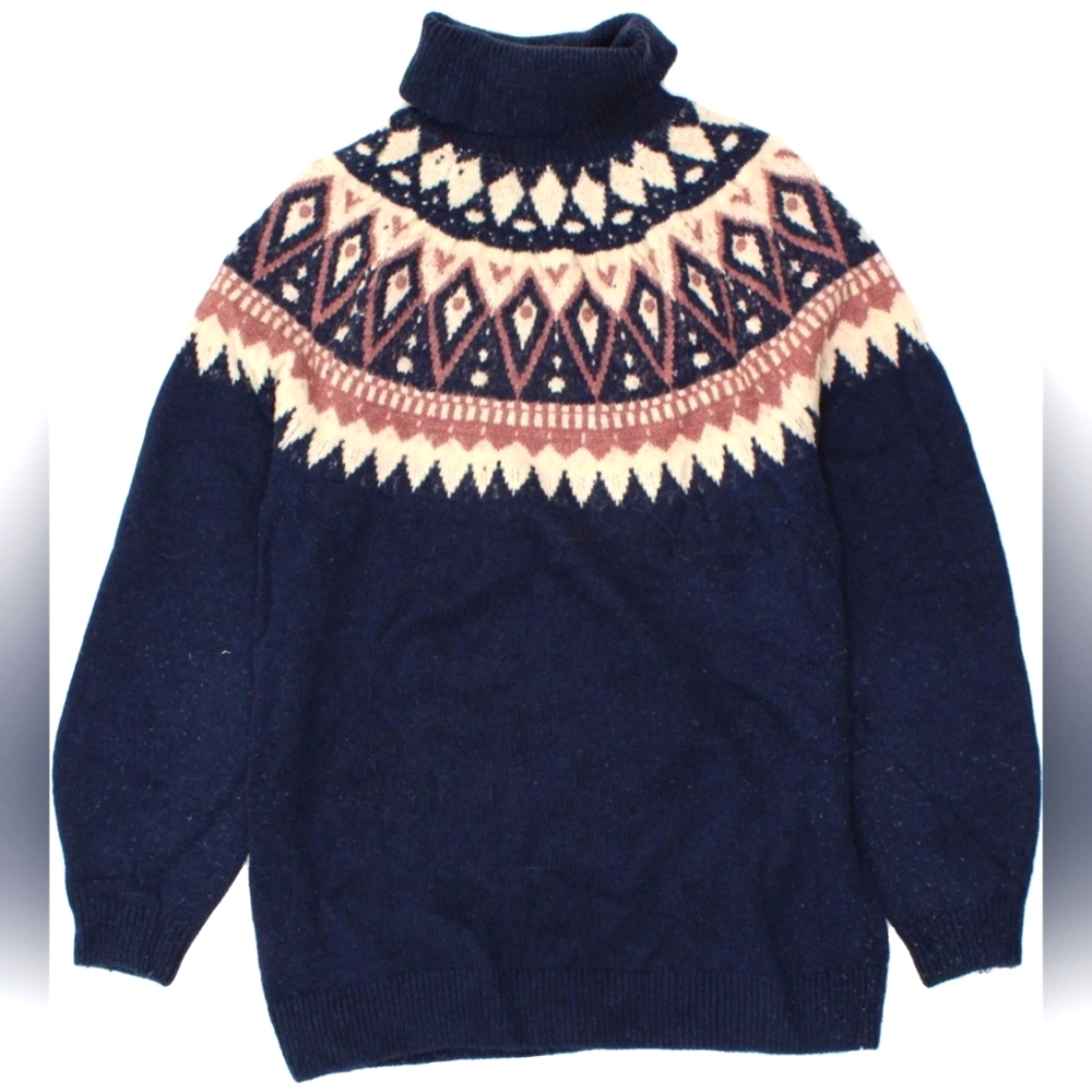 Fat Face Jumper Designer Aztec Blue Women Blue White Sweater Sz 10